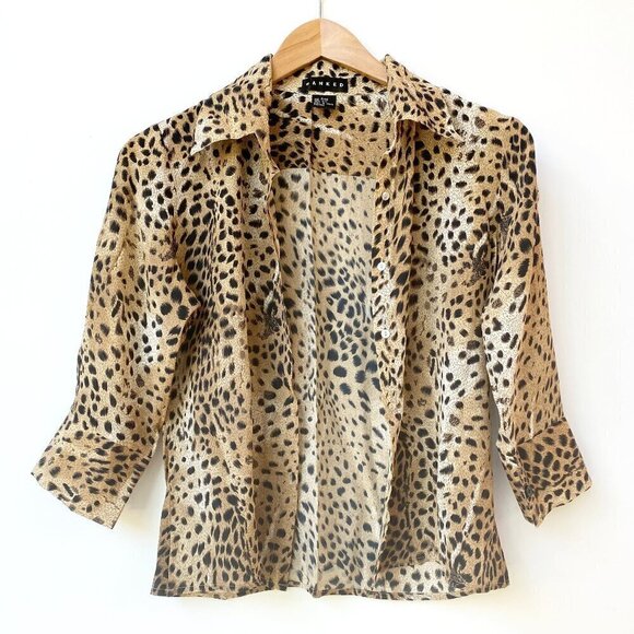 Ranked 100% Silk Leopard Print Sheer Button Down Blouse Size P/M - Picture 2 of 11